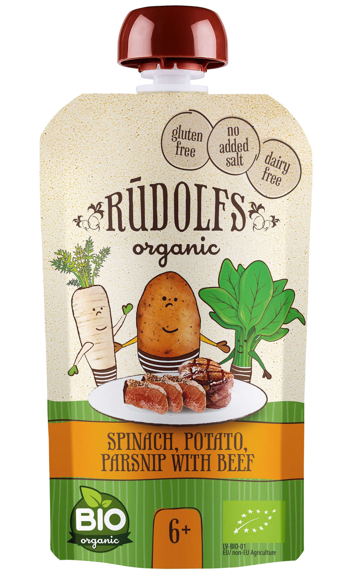 Rudolfs BIO kapsička Špenát, brambory, pastynák s hovězím masem, 110 g