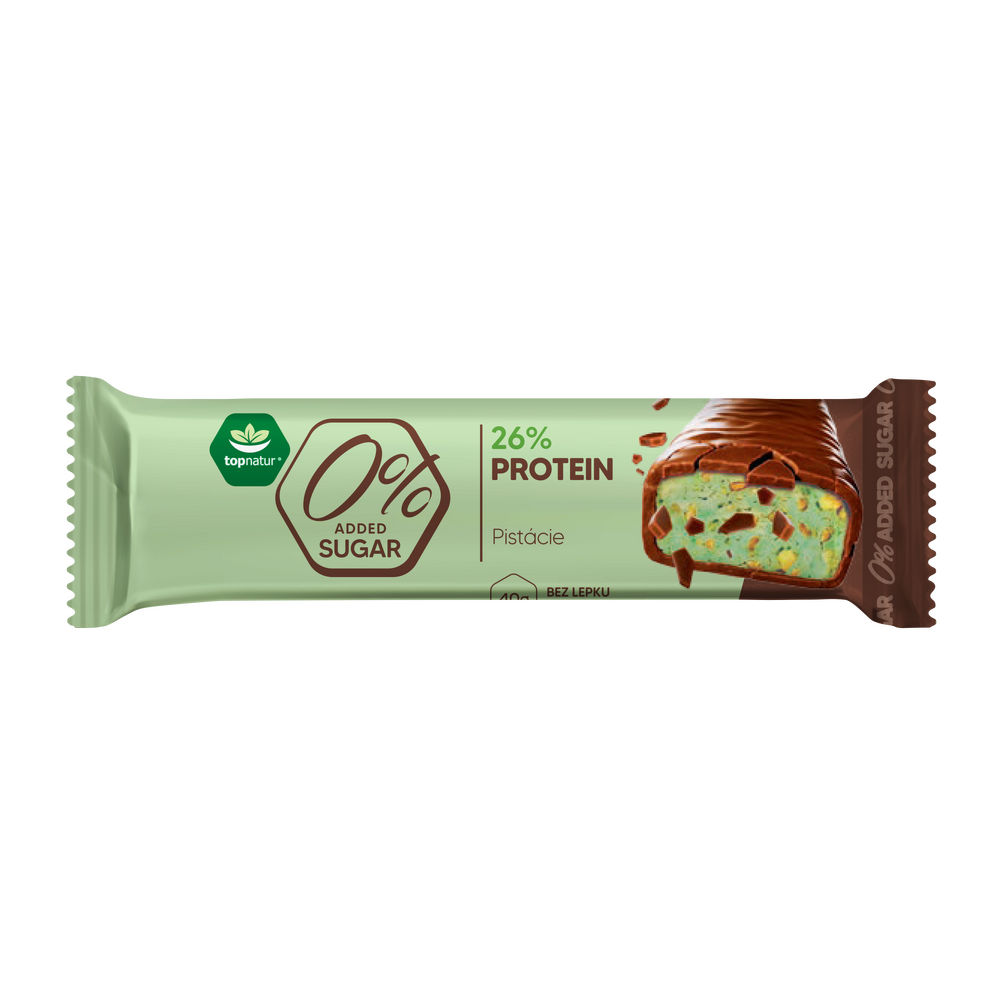 Topnatur 0% SUGAR protein tyčinka Pistácie, 40 g