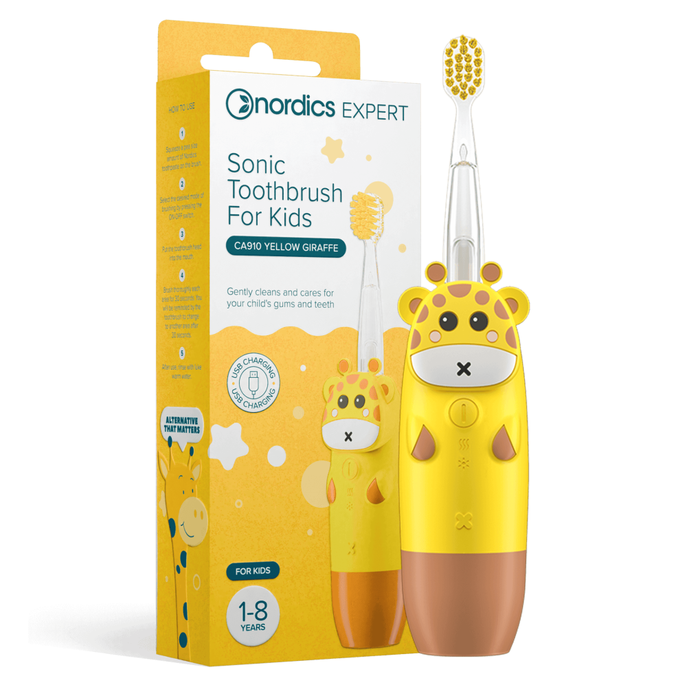 Nordics Oral Care Sonický dětský zubní kartáček Žlutá žirafa 1-8 let