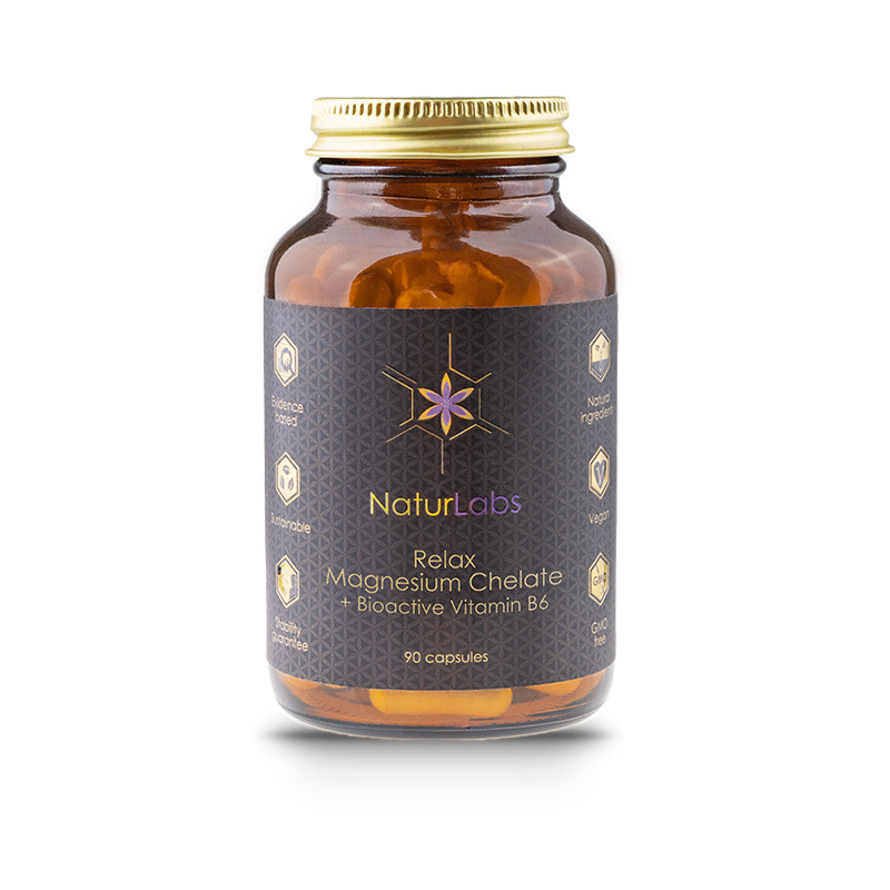 NaturLabs Relax Hořčík Chelát bisglycinát + Bioaktivní Vitamin B6 90 kapslí