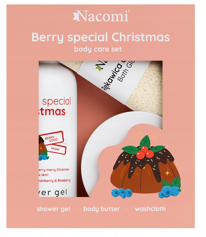 Nacomi Vánoční dárková sada - Brusinka a Borůvka, péče o tělo, 3 ks
