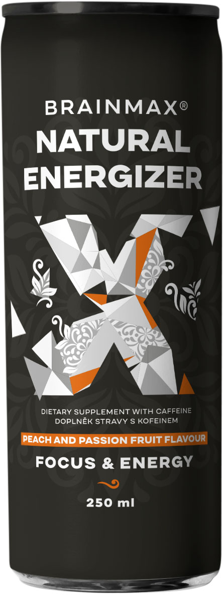BrainMax Natural Energizer, energetický drink, různé druhy, 250 ml Příchuť: Broskev, marakuja