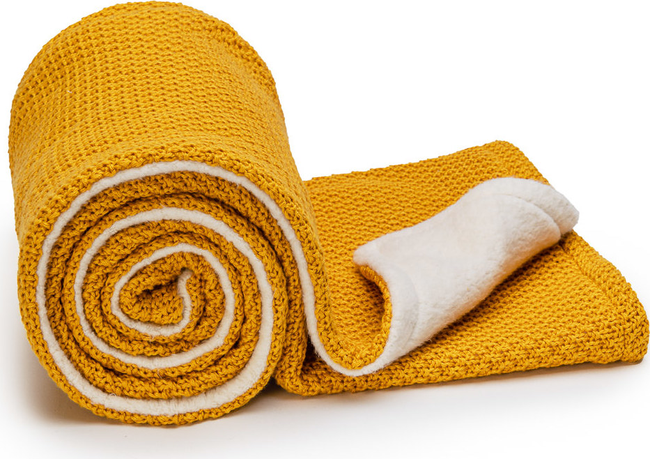 T-TOMI Pletená deka WARM Mustard, hořčičná 80 x 100 cm