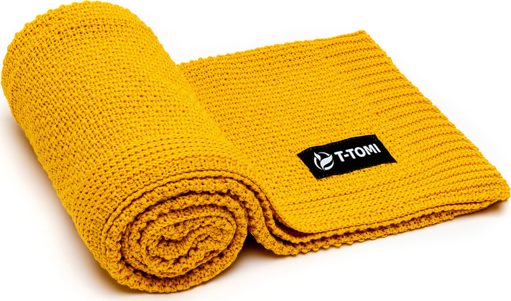 T-TOMI Pletená deka Mustard, hořčičná 80 x 100 cm