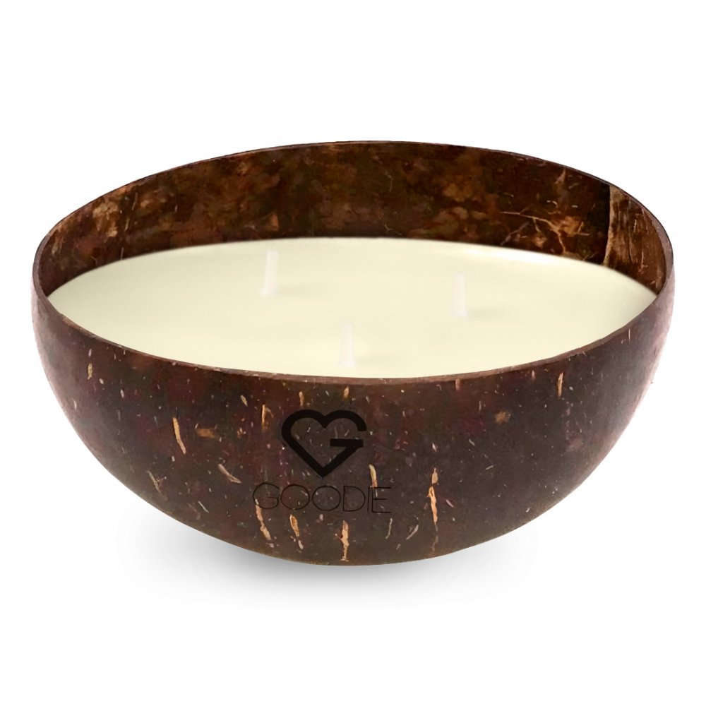 GOODIE Svíčka se třemi bavlněnými knoty v kokosové misce – Blood Orange & Pomelo 250 g