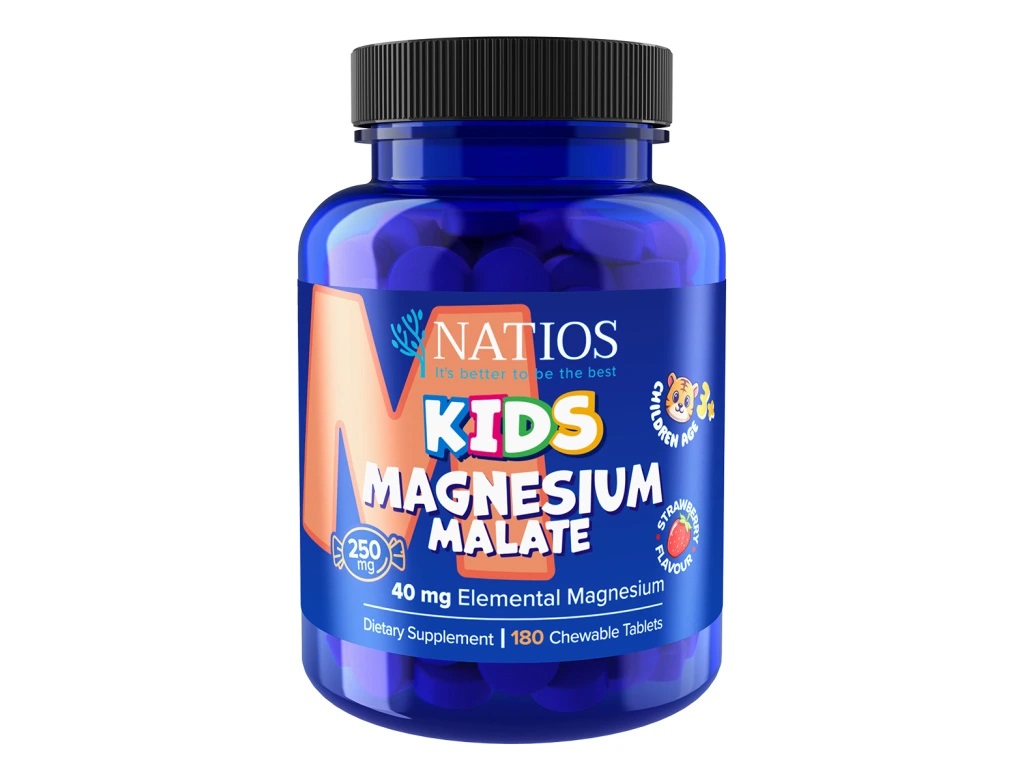 Natios Kids Magnesium Malate 250 mg 180 jahodových cucacích tabletek