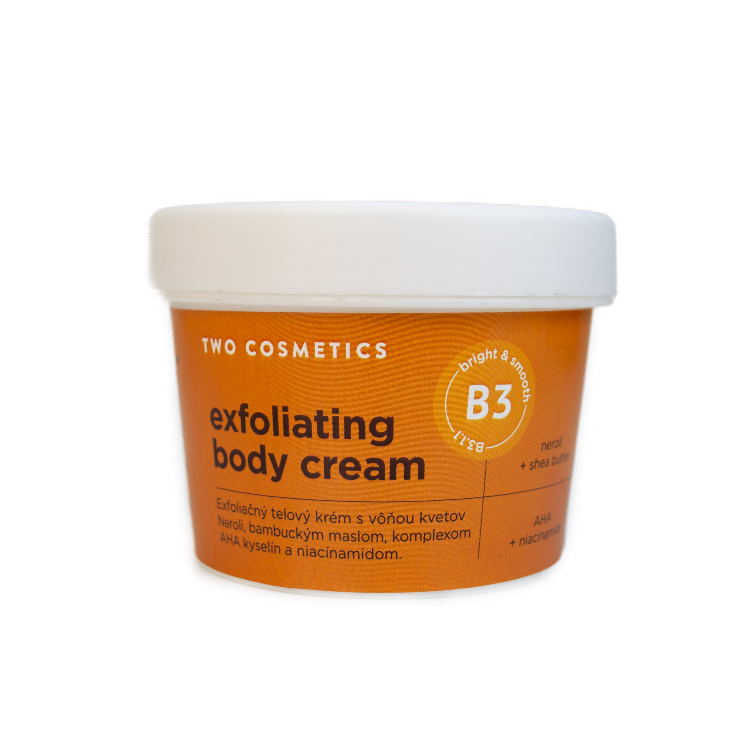 Twocosmetics Tělový krém EXFOLIATING BODY CREAM s AHA kyselinami a niacinamidem, 200ml