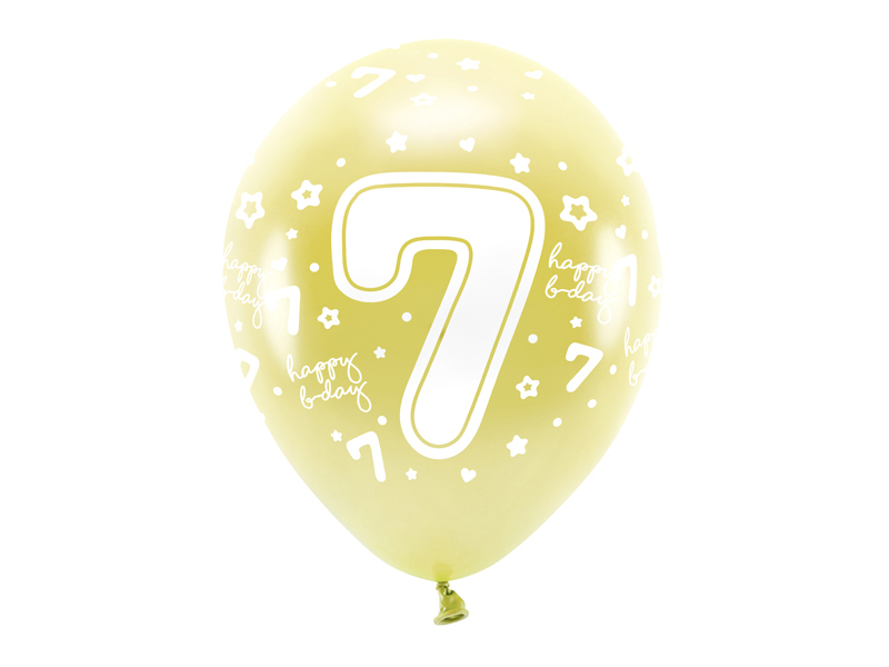 PartyDeco EKO balónky metalické číslo “7” SVĚTLE ZLATÉ, 33 cm, 6 ks