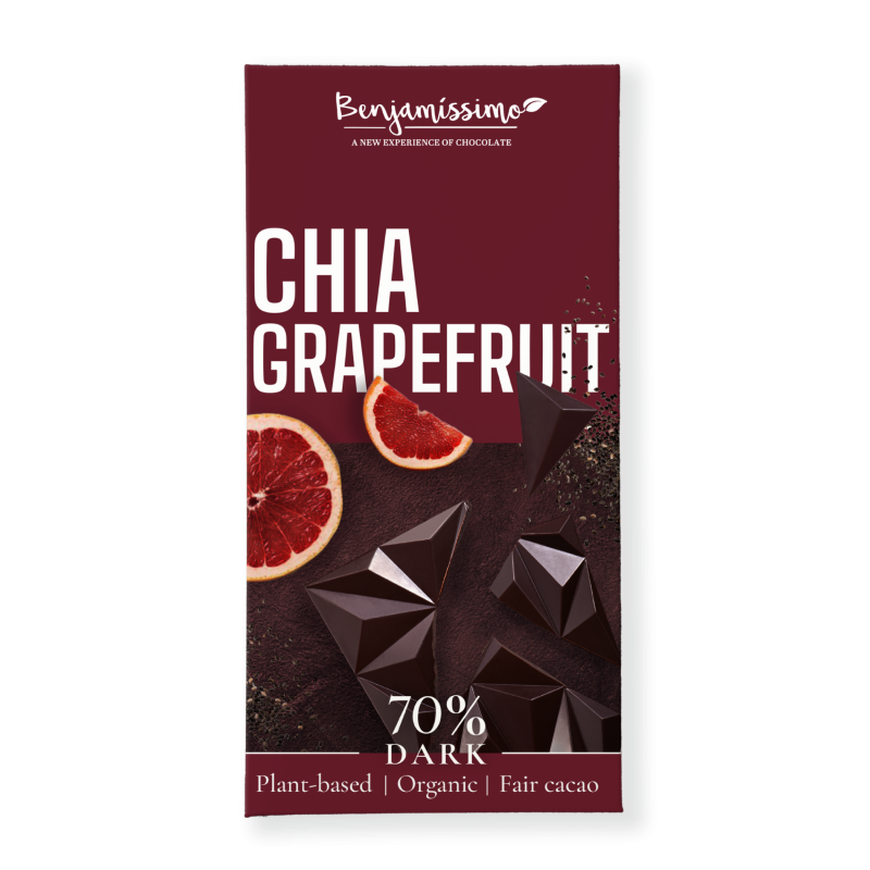 Benjamissimo Čokoláda tmavá 70% s chia a grapem, 70g, Bio