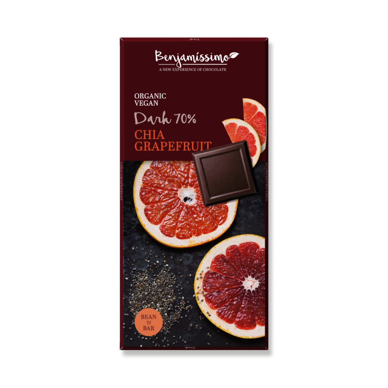 Benjamissimo Čokoláda tmavá 70% s chia a grapem, 70g, Bio