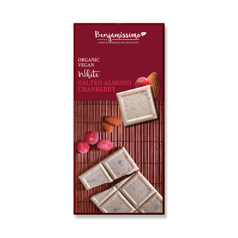 Benjamissimo Slané mandle a brusinky, bílá čok., 70g, Bio