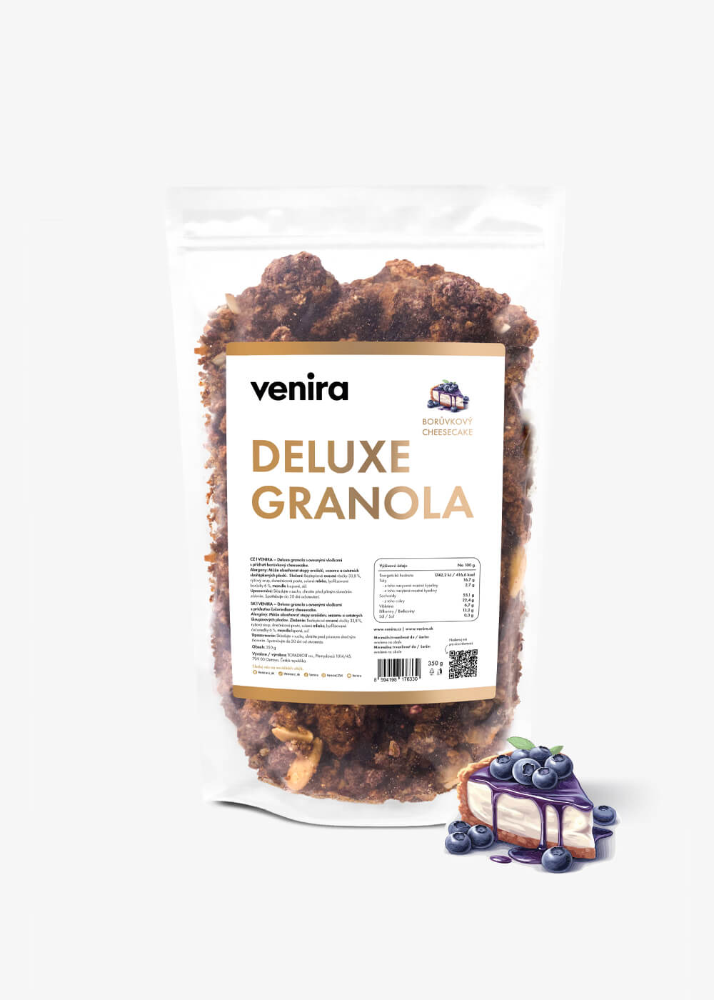 VENIRA deluxe granola, borůvkový cheesecake, 350 g
