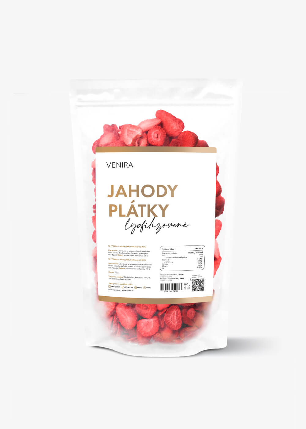 VENIRA lyofilizované jahody plátky, 100 g