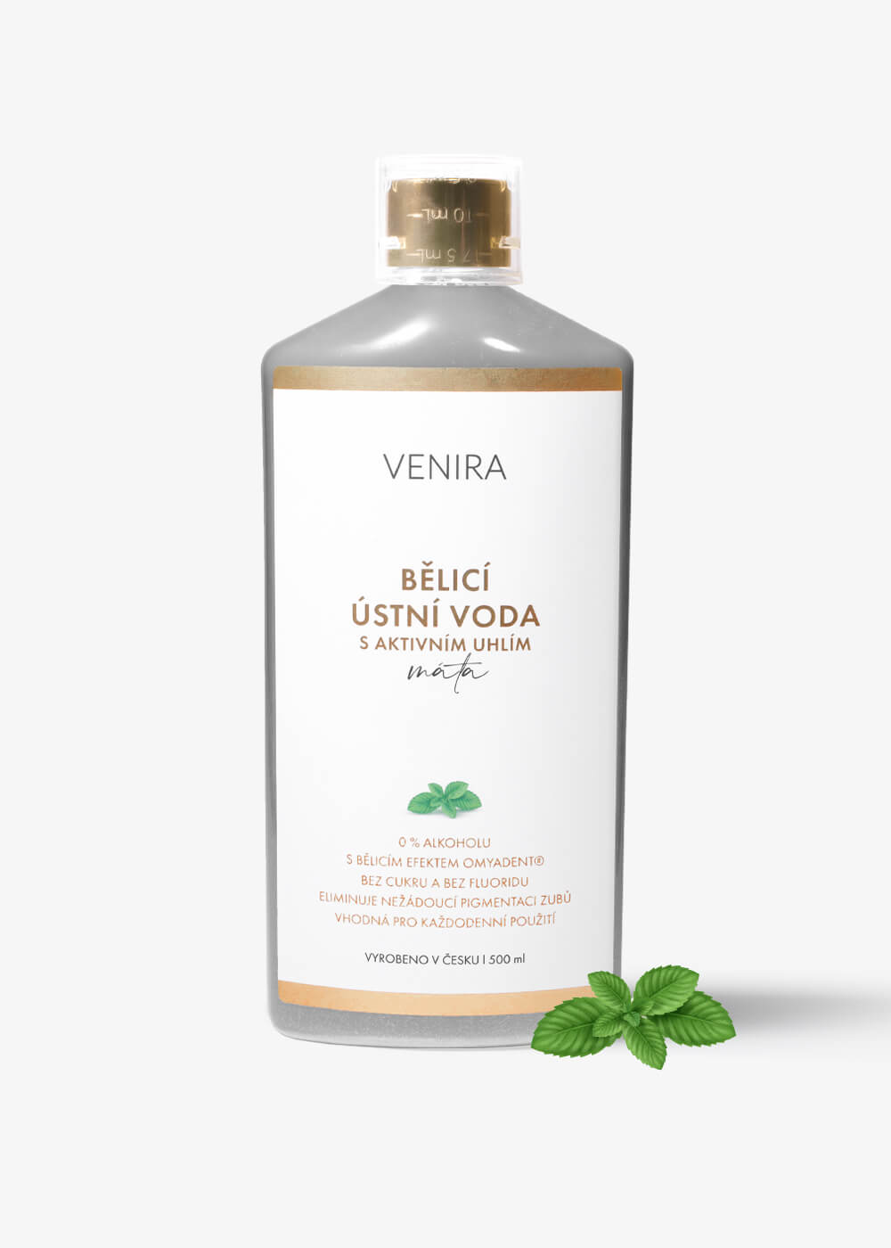 VENIRA bělicí ústní voda s aktivním uhlím Máta, 500 ml