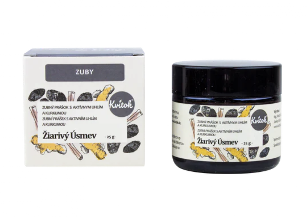 Zubní prášek s aktivním uhlím Zářivý úsměv Kvitok 25g