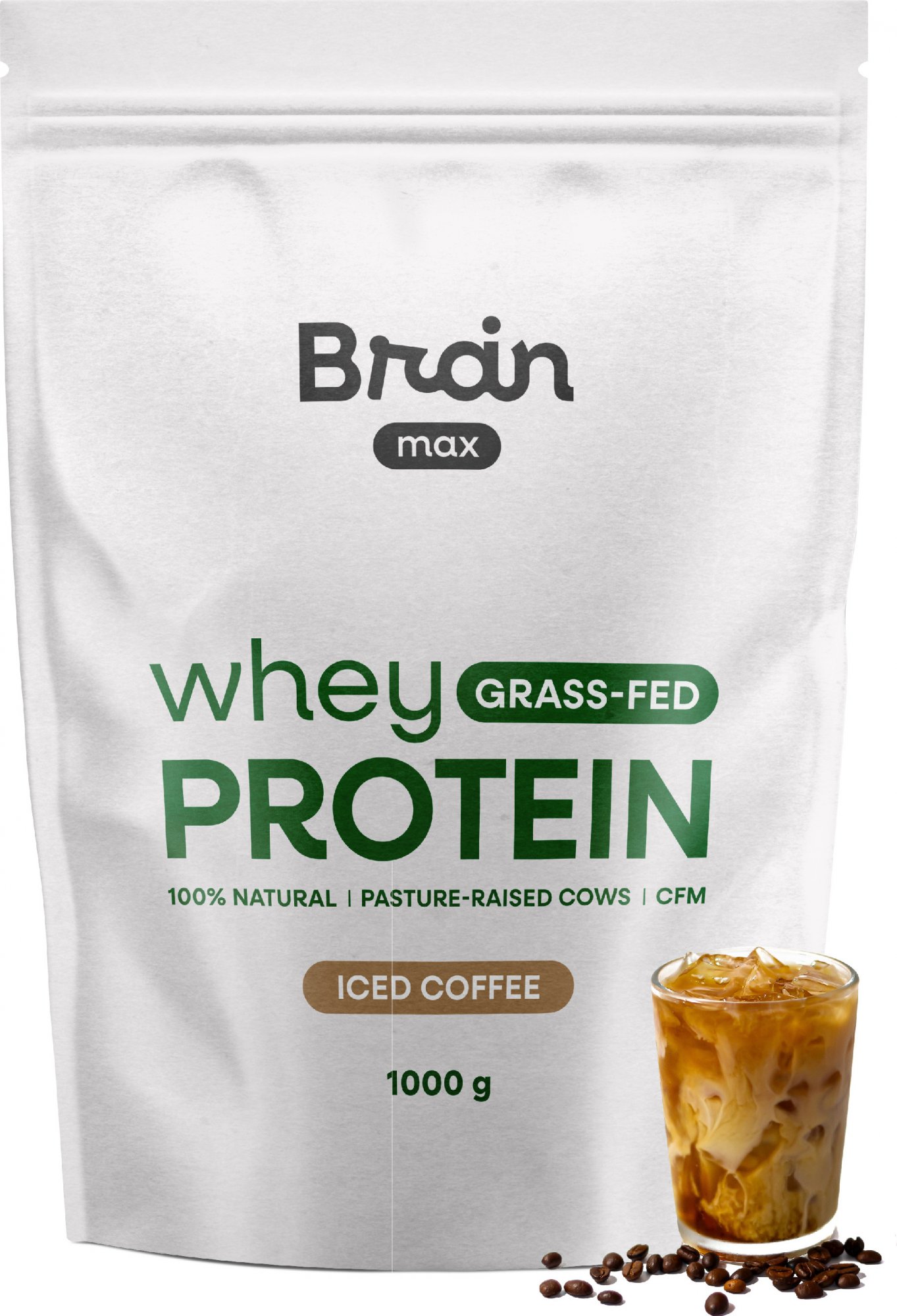 BrainMax Grass-fed Whey Protein, Ledová káva, 1000 g