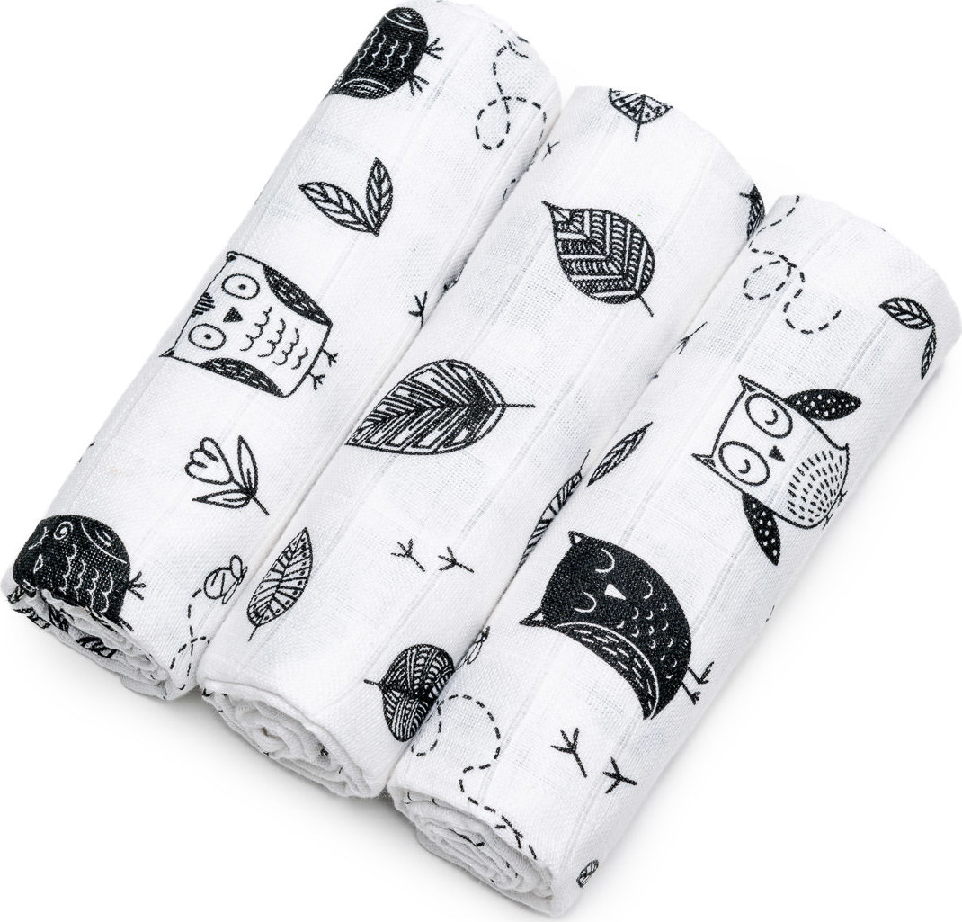 T-TOMI TETRA Cloth Diapers HIGH QUALITY látkové pleny Owls 70x70 cm 3 ks