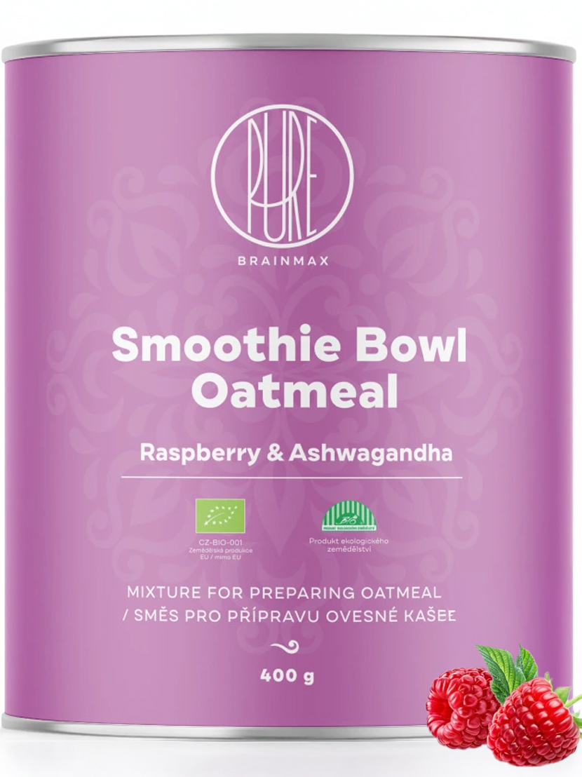 BrainMax Pure Smoothie bowl - Ovesná kaše, malina a ashwagandha, BIO, 400 g