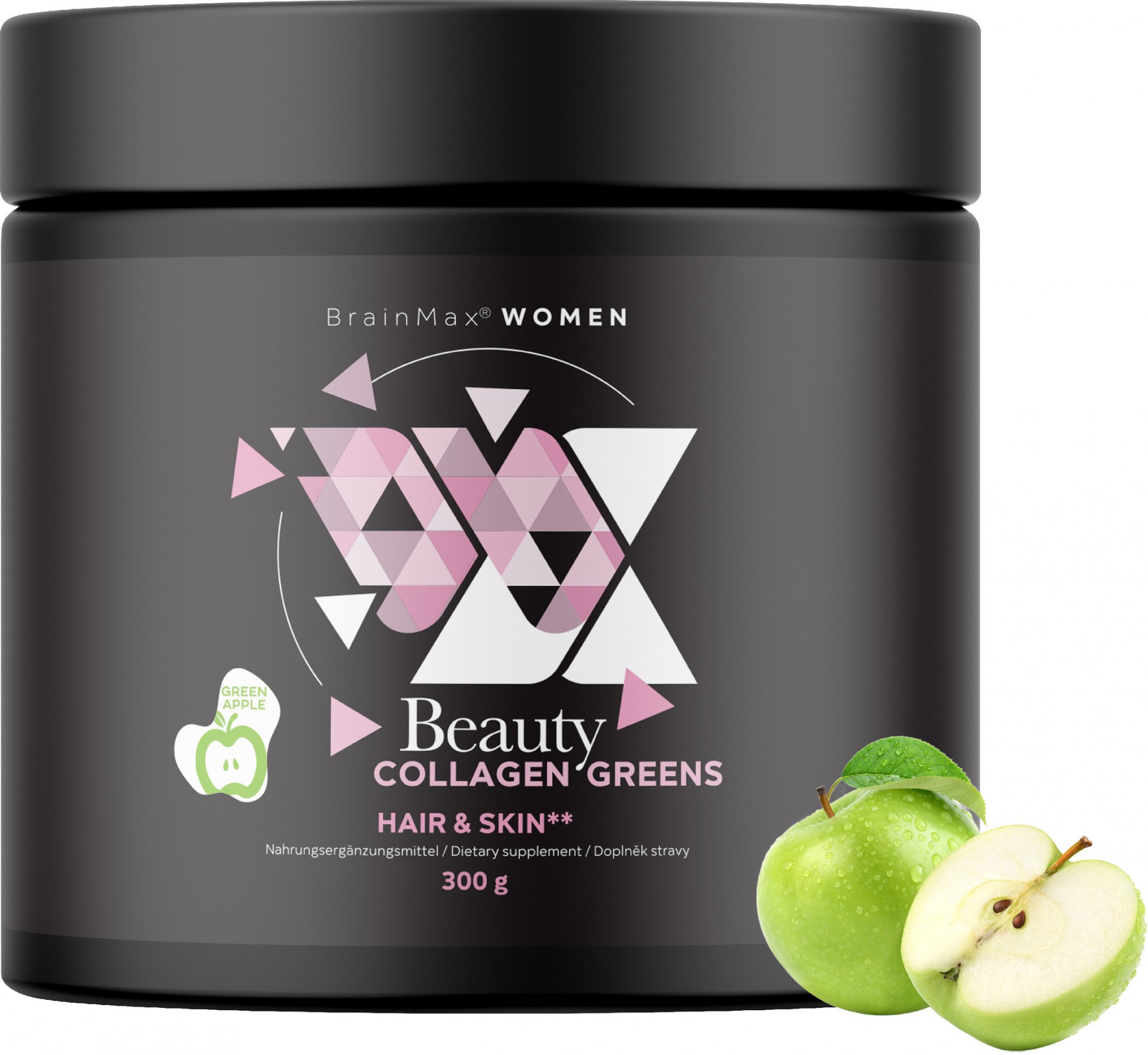 BrainMax Women Beauty Collagen Greens 300 g - zelené jablko