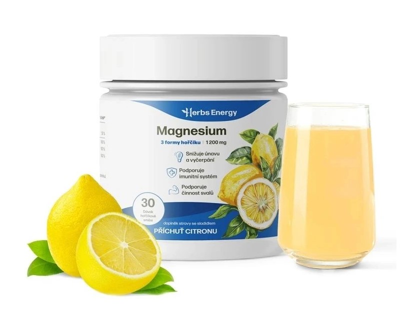 Herbyway Herbs Energy Magnesium 1200 mg - 3 formy hořčíku, citron, 30 dávek