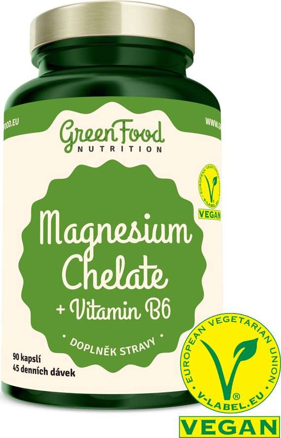 GreenFood Magnesium Chelate + Vitamin B6 90 kapslí