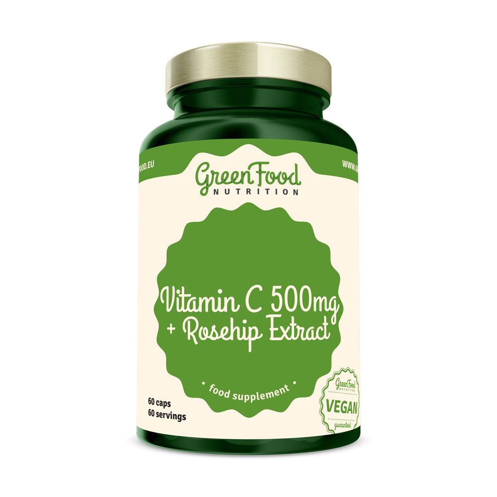 GreenFood Vitamín C + Extrakt ze šípků 500 mg 60 kapslí
