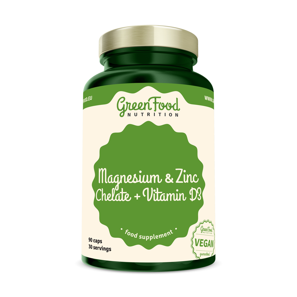 GreenFood Hořčík a Zinek Chelát + Vitamín D3 90 kapslí