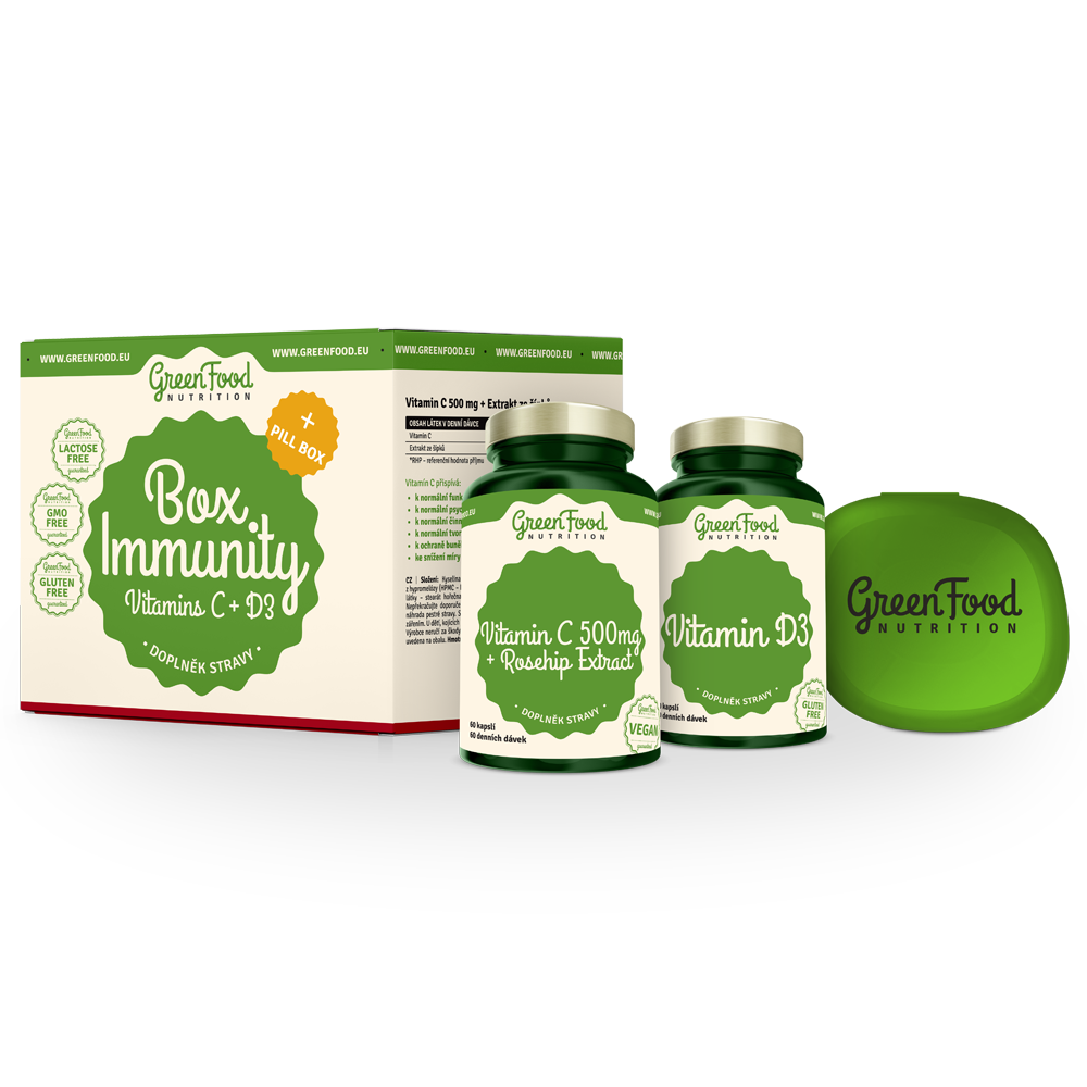 GreenFood Box Immunity Vitamín C a D3 + pillbox 60 + 60 kapslí