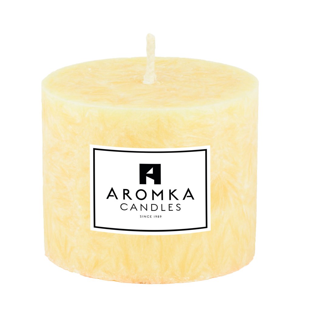 Přírodní vonná svíčka palmová - AROMKA - Válec, průměr 6,4 cm, výška 5,8 cm Vůně: Měsíček Lékařský