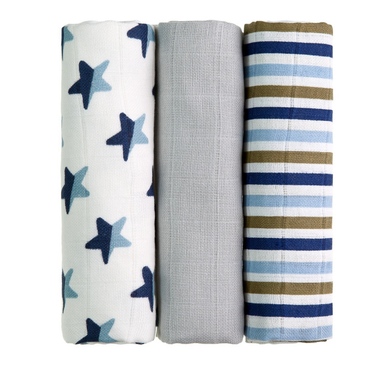 T-TOMI TETRA pleny TOP KVALITA, s potiskem, 70x70, blue stars  / modré hvězdičky