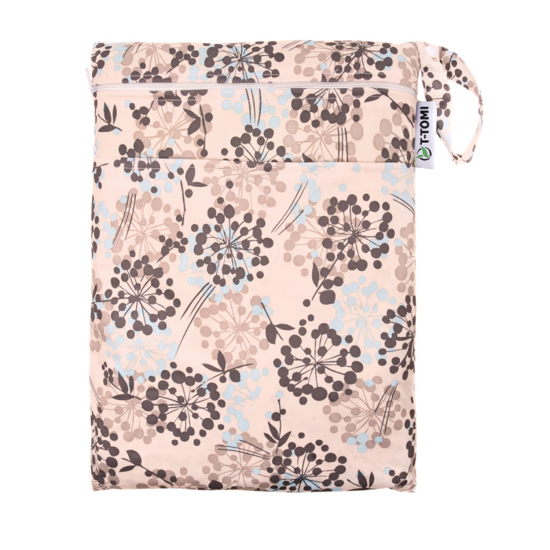 T-TOMI Nepromokavý sáček, grey flowers / šedé kytky