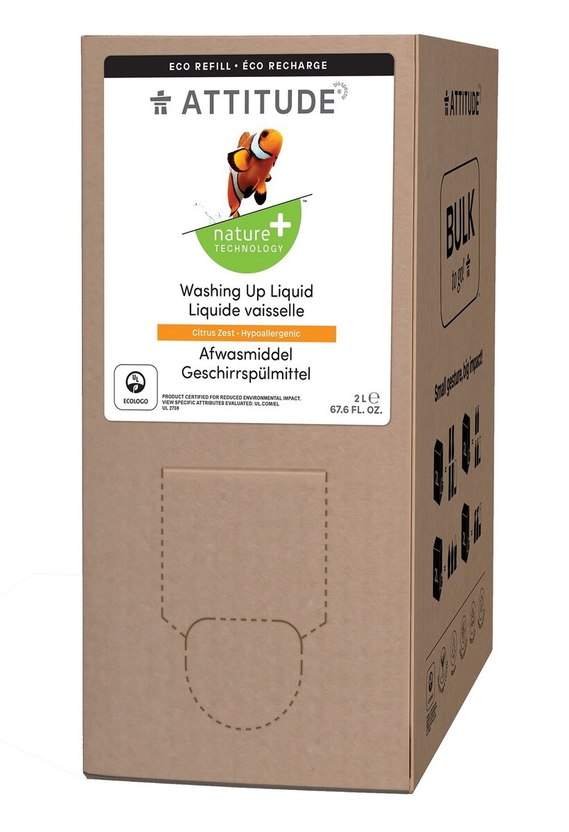 Prostředek na mytí nádobí ATTITUDE s vůní citronové kůry - náhradní kanystr 2 l