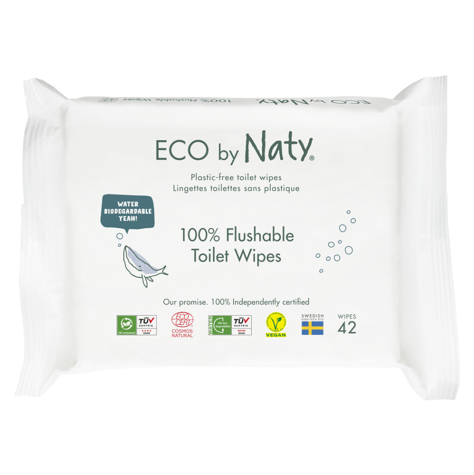 Eco by Naty vlhčené splachovatelné ubrousky s funkcí toaletního papíru bez vůně  (42 ks)