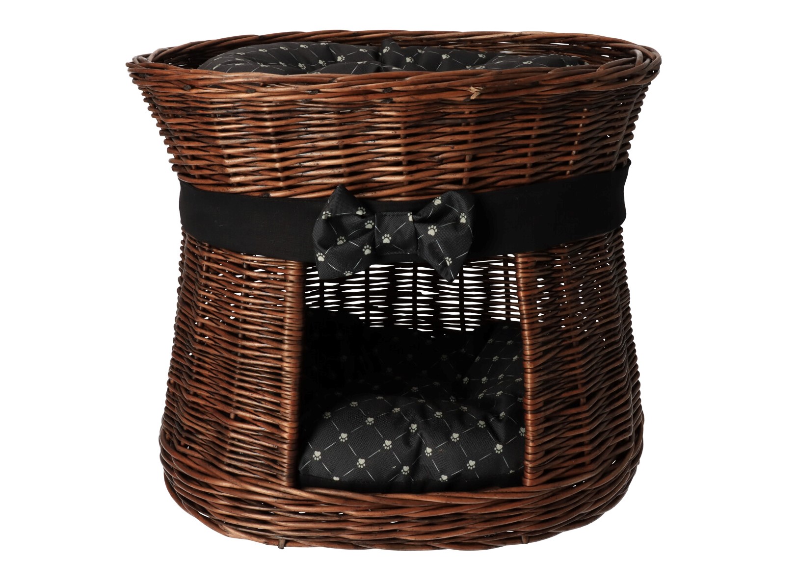 ČistéDřevo Proutěný pelíšek s boudou tmavý - obšitý s mašlí