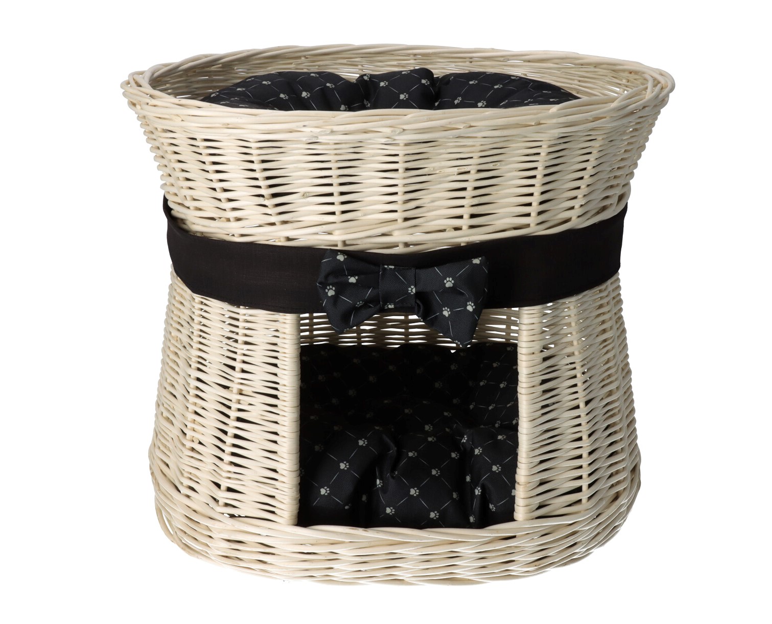 ČistéDřevo Proutěný pelíšek s boudou bílý - obšitý s tmavou mašlí