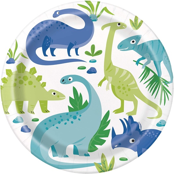 Moje Party TALÍŘE papírové Dino modrozelené 22cm 8ks