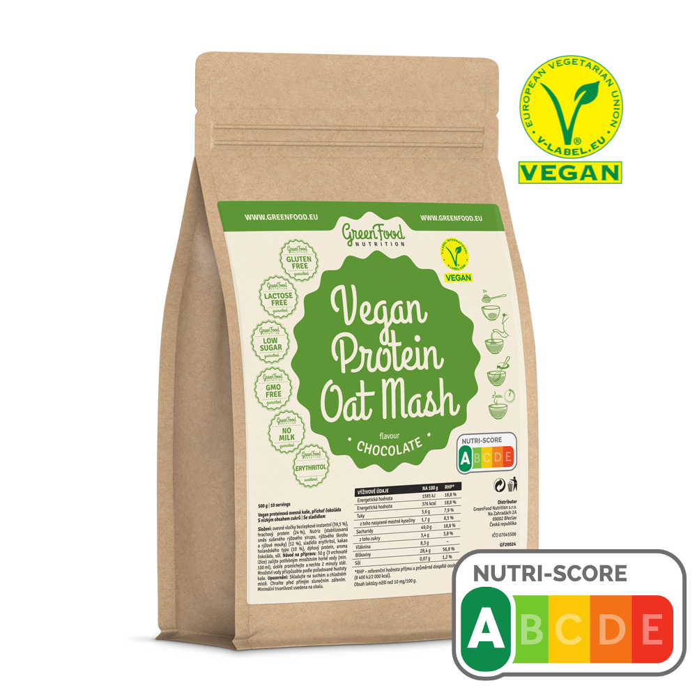 GreenFood Vegan Proteinová kaše ovesná 500 g - kakao