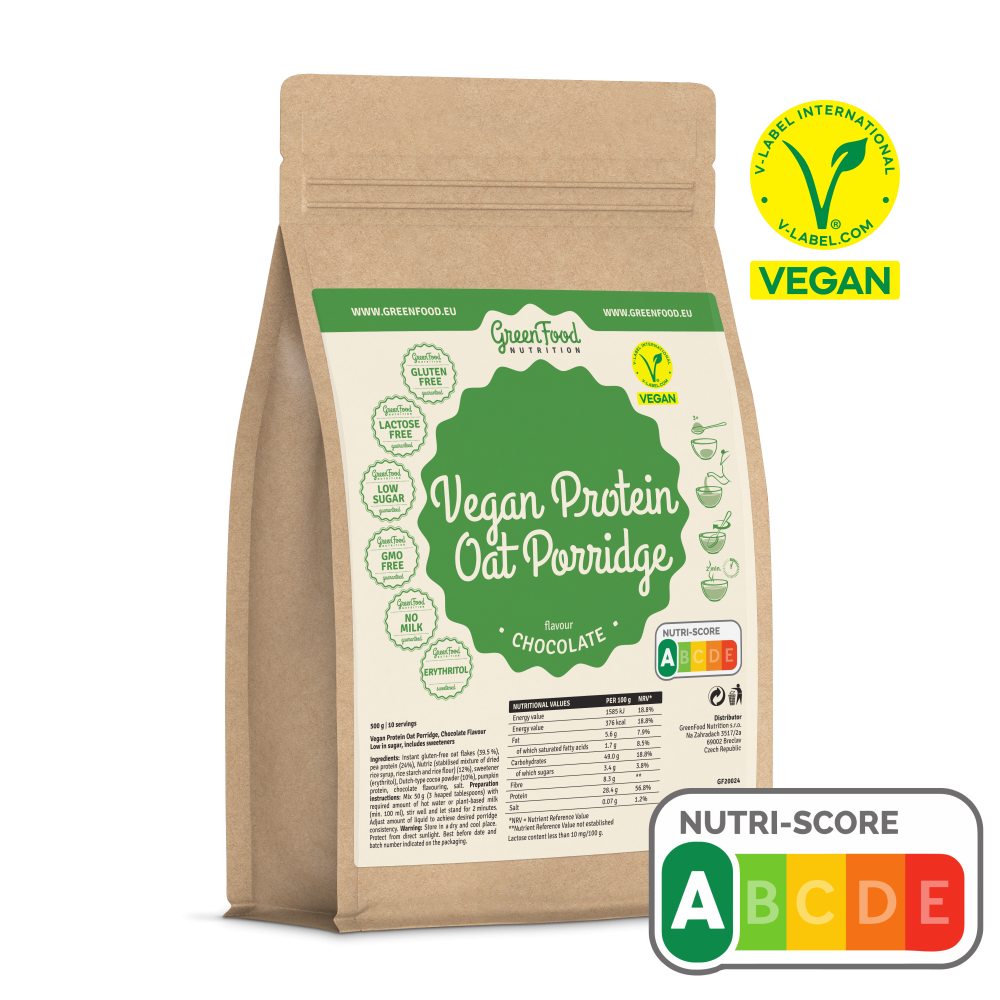 GreenFood Vegan Proteinová kaše ovesná 500 g - kakao