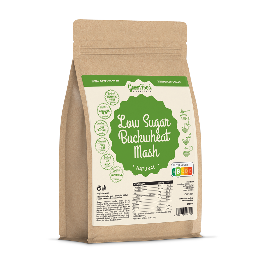 GreenFood Nutrition Low Sugar POHANKOVÁ Rychlá kaše 500g Zvolte příchuť: Natural