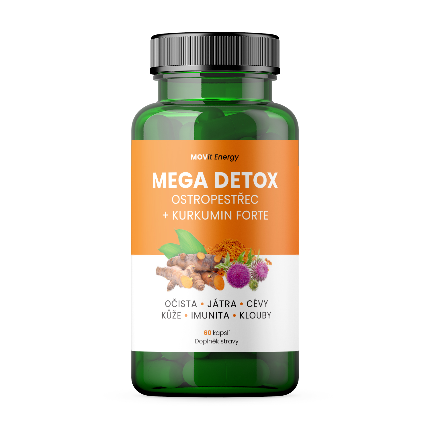 MOVit Energy MOVit Mega Detox Ostropestřec + Kurkumin FORTE, 60 kapslí