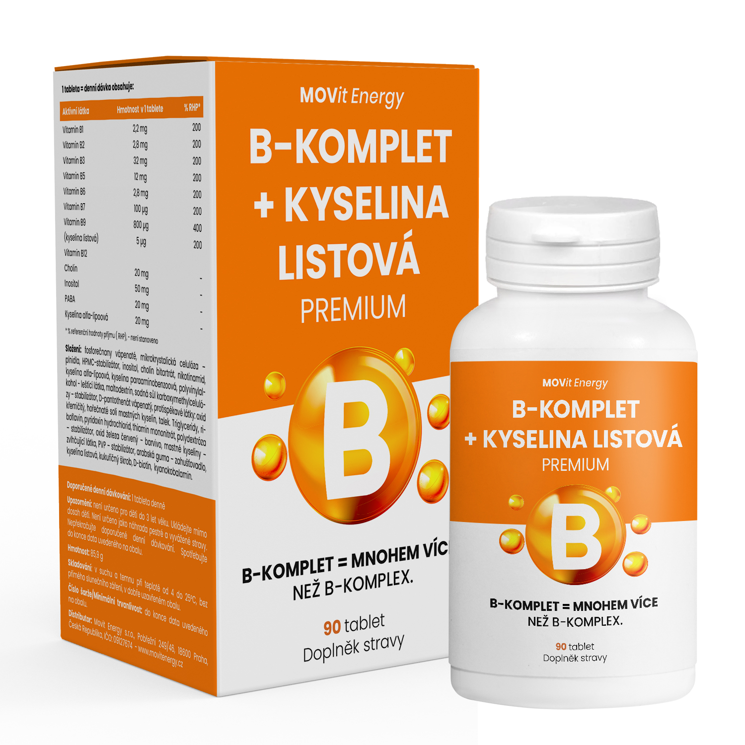 MOVit Energy MOVit B-Komplet + Kyselina listová PREMIUM, 90 tablet