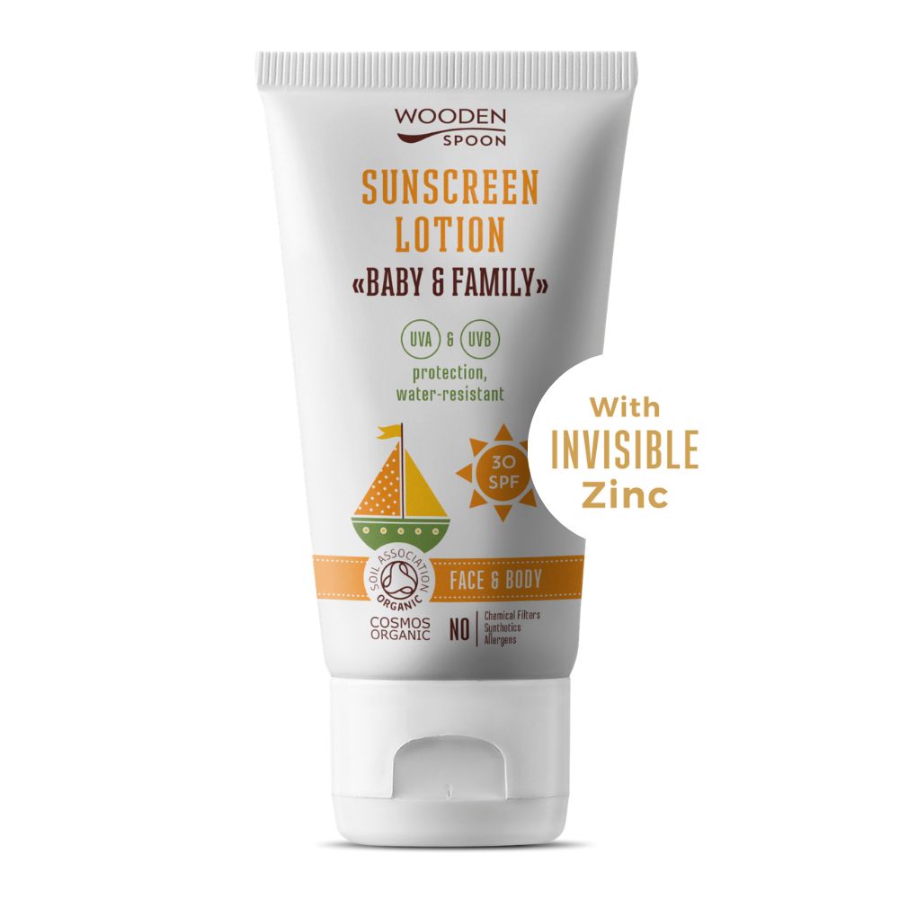 WoodenSpoon Opalovací tělové mléko v tubě Baby & Family SPF 30, 150 ml