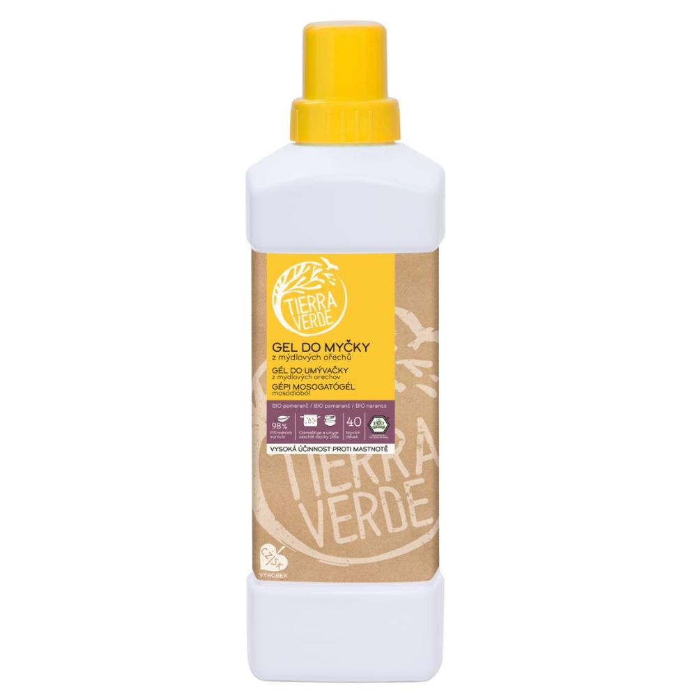 Gel do myčky nádobí z mýdlových ořechů s BIO pomerančovou silicí (láhev) Tierra Verde 1l