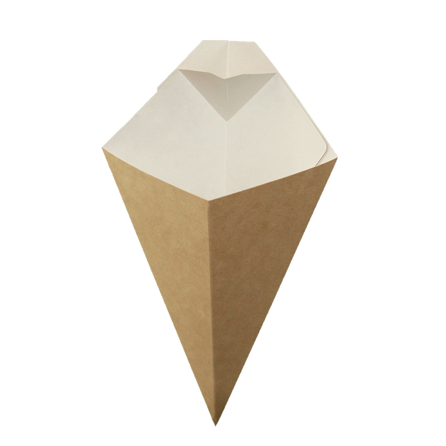 EcoPack Papírový kornout EKO na hranolky 198/270x165 mm 300/350 ml s kapsou na dip hnědý ideal pack® bal/40 ks Balení: 40