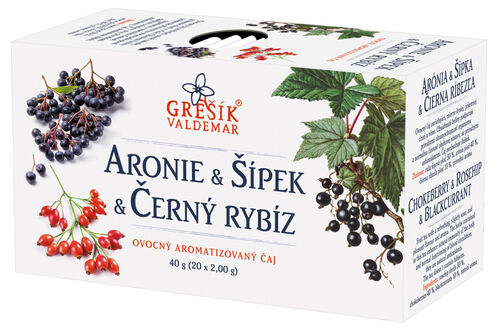 Valdemar Grešík - Natura s.r.o. Aronie & Šípek & Černý rybíz 20 n.s. přebal GREŠÍK Ovocný čaj