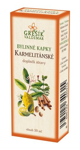 Valdemar Grešík - Natura s.r.o. Karmelitánské kapky 50 ml GREŠÍK-Z-40% líh, Bylinné kapky