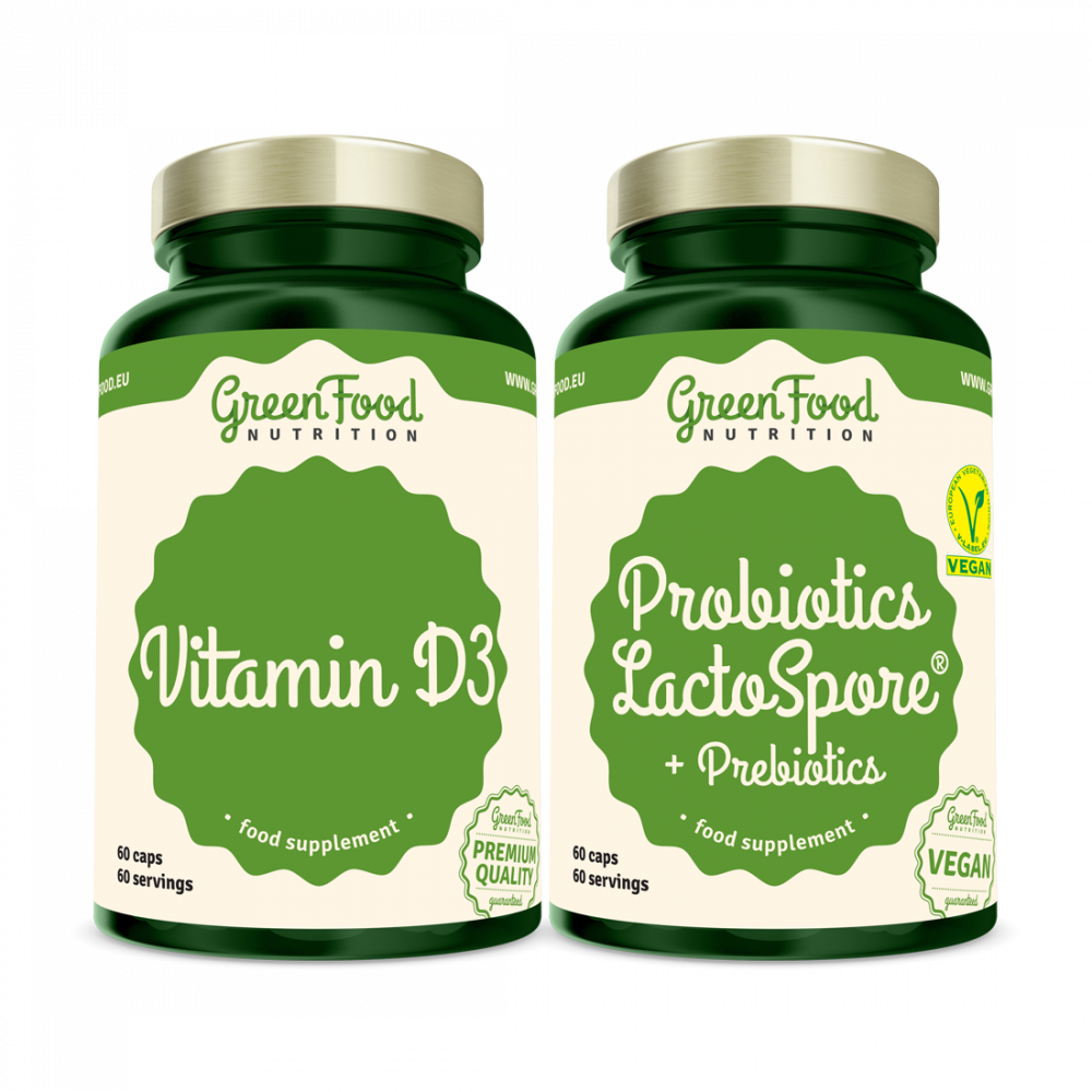 GreenFood Nutrition GreenFood Probiotika LactoSpore® + Prebiotics 60 kapslí + Vitamin D3, 60 kusů