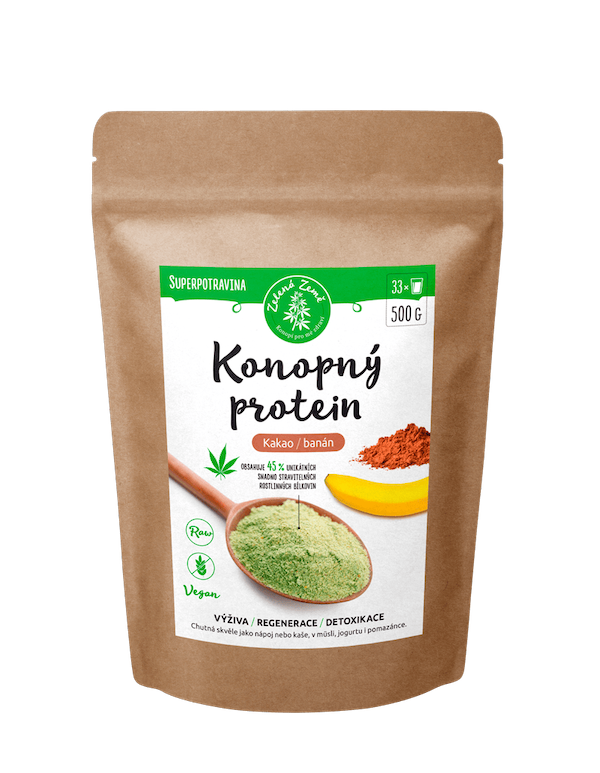 Zelená Země Konopný protein 500 g kakao s banánem