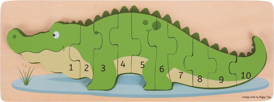 Bigjigs Toys Vkládací puzzle krokodýl s čísly