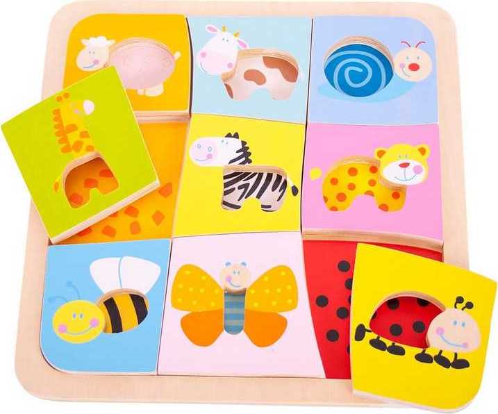 Bigjigs Toys Dřevěné vkládací puzzle 9 zvířátek